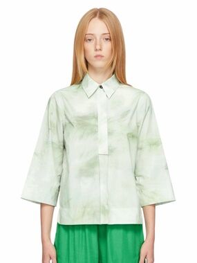 GANNI Green Poplin Watercolor Shirt Kelly Green - Like New, Women’s 38/6 /Medium